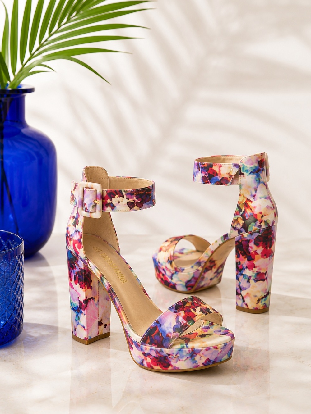 Dream Pairs Women's Open Toe Floral Chunky High Heel Platform Sandals